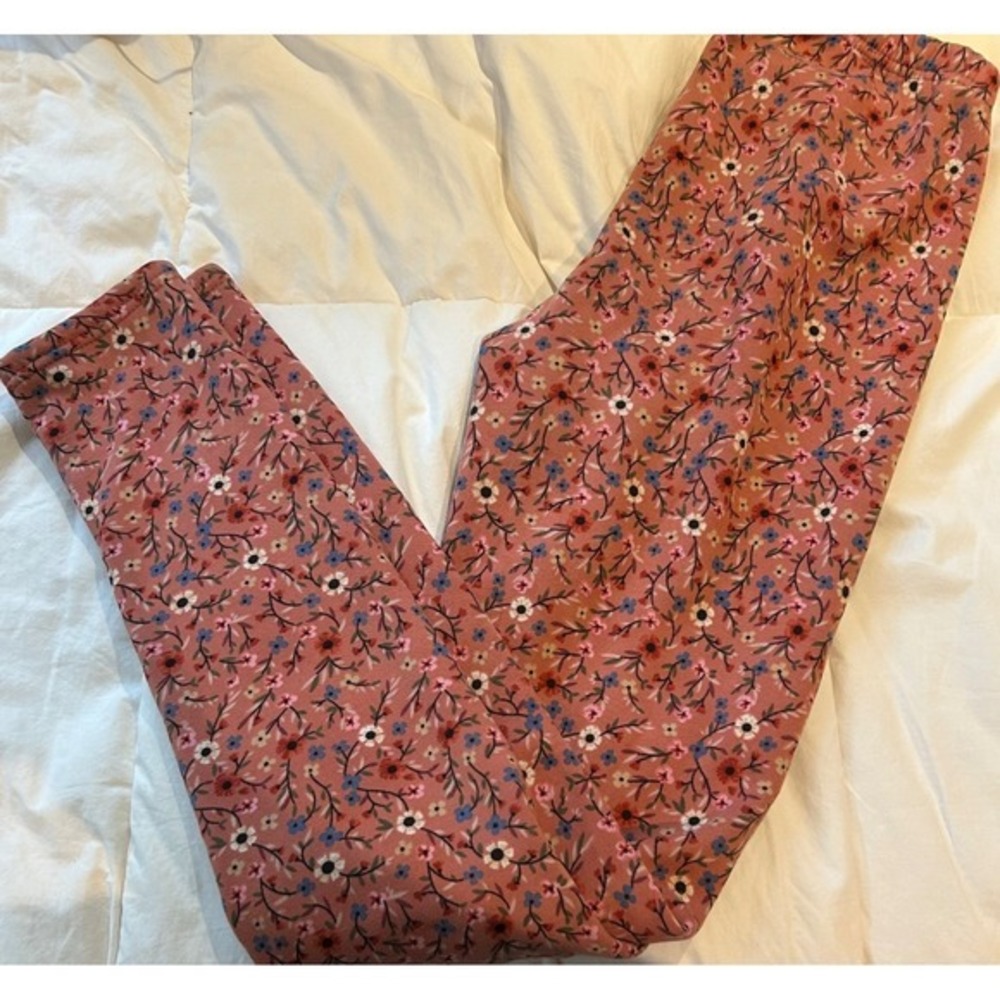 Just‎ Cozy Women's Pink Floral Leggings Size Medium Large winter heavy fleece